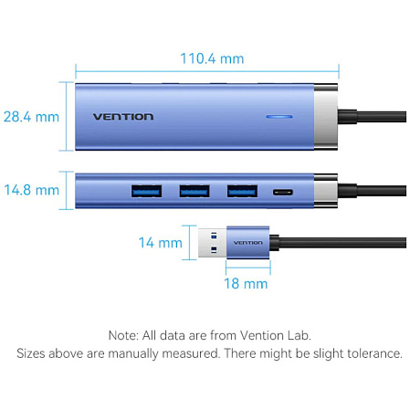 3-port USB3.0 Hub Vention TGFSB (3x USB 3.0/1x Type C/RJ45)