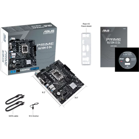 Материнская плата ASUS Prime H610M-D D4 H610 Socket-1700 2xDDR4, 4xSATA3, 1xM.2, 1xPCI-E16x, 2xUSB3.2, 1xCOM, D-Sub, HDMI, Glan, mATX