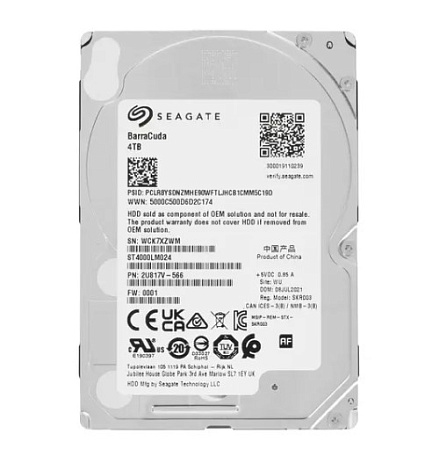Внутренний жесткий диск 2,5" 4Tb 2.5" Seagate HDD Mobile Barracuda Guardian (ST4000LM024) 128Mb 5400rpm SATA3