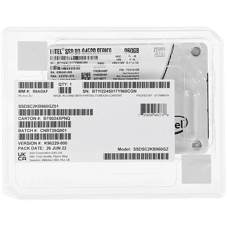 Внутренний SSD-накопитель 960Gb Intel SSDSC2KB960GZ01 SATA3 2.5" S4520-Series