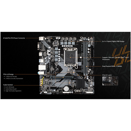 Материнская плата Gigabyte B760M H DDR4 B760 Socket-1700 2xDDR4, 4xSATA3, RAID, 2xM.2, 1xPCI-E16x, 4xUSB3.2, D-Sub, HDMI, Glan, mATX