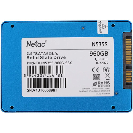 Внутренний SSD-накопитель 960Gb Netac N535S NT01N535S-960G-S3X SATA3 2.5"