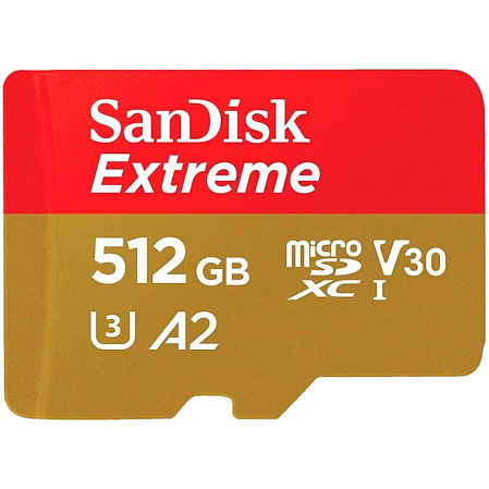 Карта памяти Micro SecureDigital 512Gb SanDisk Extreme for 4K Video on Smartphones, Action Cams & Drones microSDXC class 10 UHS-1 U3 V30 (SDSQXAV-512G-GN6MN)