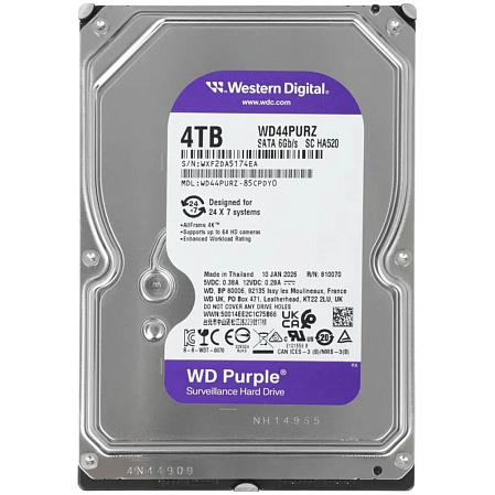 Внутренний жесткий диск 3,5" 4Tb Western Digital (WD44PURZ) 256Mb 5400rpm SATA3 Purple