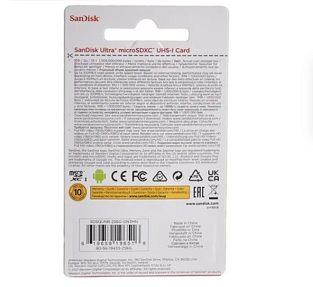 Карта памяти Micro SecureDigital 256Gb SanDisk Ultra microSDXC class 10 UHS-1 (SDSQUNR-256G-GN3MN)