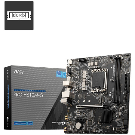 Материнская плата MSI Pro H610M-G H610 Socket-1700 2xDDR5, 4xSATA3, 1xM.2, 1xPCI-E16x, 2xUSB3.2, D-Sub, DP, HDMI, Glan, mATX