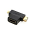 Переходник HDMI (F)-micro+mini HDMI (M) угловой