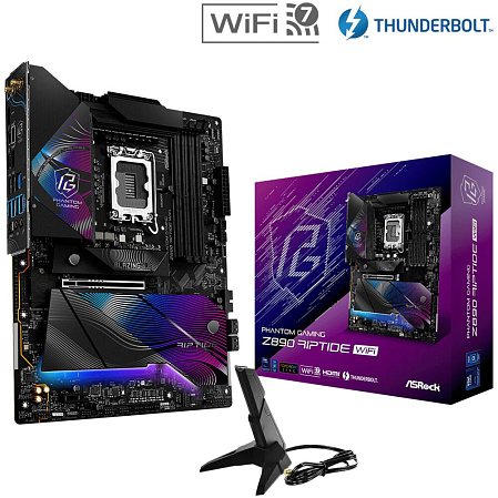 Материнская плата ASRock Z890 Riptide WiFi Z890 Soc-1851 4xDDR5, 4xSATA3, RAID, 5хM.2, 3xPCI-E16x, 6xUSB3.2, 2xUSB3.2 Type C, HDMI, WiFi, 2.5Glan, ATX