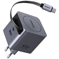 Сетевое зарядное устройство Ugreen X614 (65822) 45W Type C + USB, темно-серый