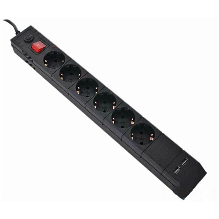 Сетевой фильтр BURO BU-SP1.8_USB_2A 6 розеток 1.8м черный 2USB