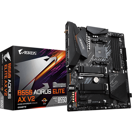 Материнская плата Gigabyte B550 AORUS Elite AX V2 Socket-AM4 AMD B550 4xDDR4, 4xSATA3, RAID, 2xM.2, 3xPCI-E16x, 5xUSB3.2, DP, HDMI, WI-Fi, Glan, ATX Ret