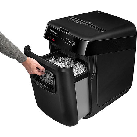 Уничтожитель бумаг Fellowes AutoMax 200C (секр.P-4)/фрагменты/200лист./32лтр./пл.карты