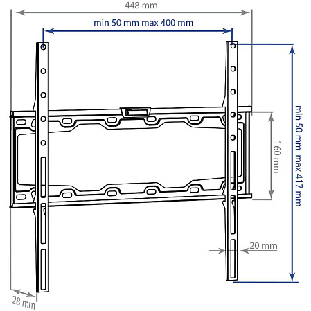 Кронштейн фиксированный Kromax ELEMENT-3 22-65' до 50кг Vesa до 400x400 черный