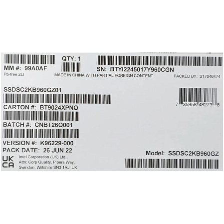 Внутренний SSD-накопитель 960Gb Intel SSDSC2KB960GZ01 SATA3 2.5" S4520-Series