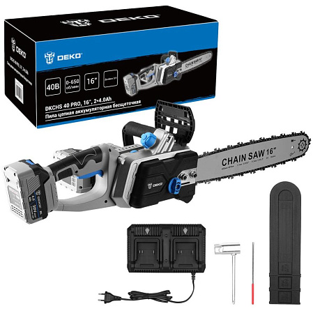 Аккумуляторная пила Deko DKCHS 40 PRO, 16", 2х20В, 2x4.0Ач, двойное з/у 083-2002