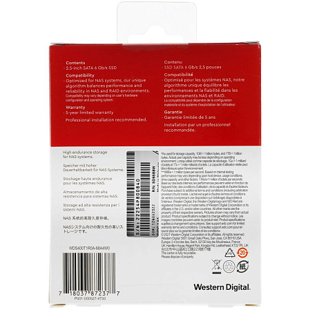 Внутренний SSD-накопитель 4000Gb Western Digital Red WDS400T2R0A SATA3 2.5"