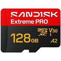 Карта памяти Micro SecureDigital 128Gb SanDisk Extreme Pro microSDXC class 10 UHS-1 U3 V30 A2 (SDSQXCJ-128G-GS6MA) + адаптер