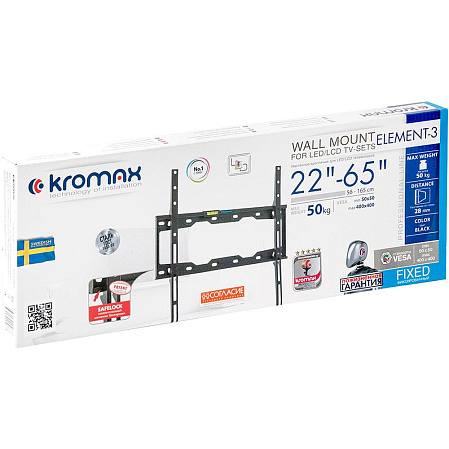 Кронштейн фиксированный Kromax ELEMENT-3 22-65' до 50кг Vesa до 400x400 черный
