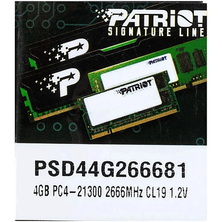 Модуль памяти DIMM 4Gb DDR4 PC21300 2666MHz Patriot Memory (PSD44G266681)