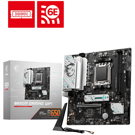 Материнская плата MSI B650M Gaming WiFi Socket-AM5 AMD B650 2xDDR5, 4xSATA3, RAID, 2xM.2, 1xPCI-E16x, 3xUSB3.2, 1xUSB3.2 Type C, DP, HDMI, WiFi, 2.5Glan, mATX Ret