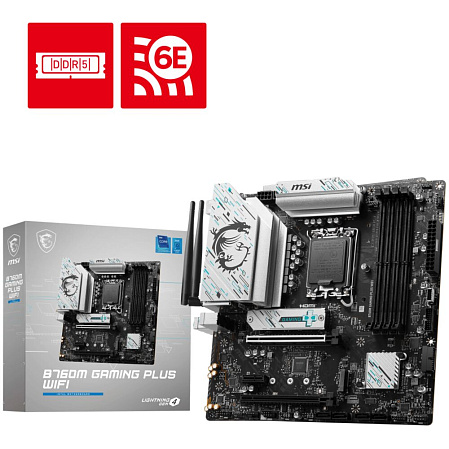 Материнская плата MSI B760M Gaming Plus WiFi B760 Socket-1700 4xDDR5, 4xSATA3, RAID, 2xM.2, 2xPCI-E16x, 4xUSB3.2, 2xDP, 2xHDMI, WiFi, 2.5Glan, mATX