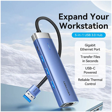 3-port USB3.0 Hub Vention TGFSB (3x USB 3.0/1x Type C/RJ45)