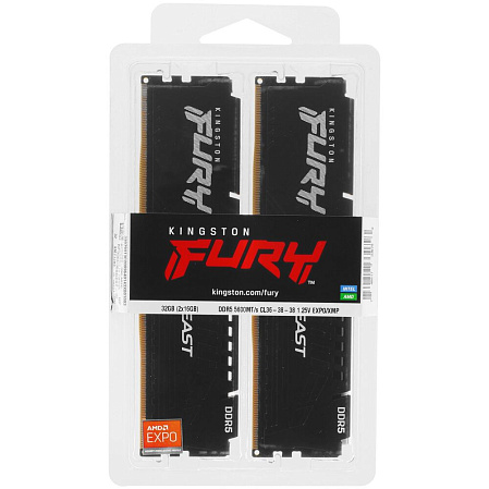 Модуль памяти DIMM 32Gb 2х16Gb DDR5 PC44800 5600MHz Kingston Fury Beast Black EXPO (KF556C36BBEK2-32)
