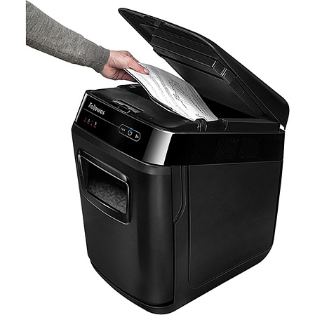 Уничтожитель бумаг Fellowes AutoMax 200C (секр.P-4)/фрагменты/200лист./32лтр./пл.карты