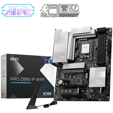 Материнская плата MSI Pro Z890-P WiFi Z890 Soc-1851 4xDDR5, 4xSATA3, RAID, 4хM.2, 4xPCI-E16x, 3xUSB3.2, 2xUSB3.2 Type C, DP, HDMI, WiFi, 5Glan, ATX