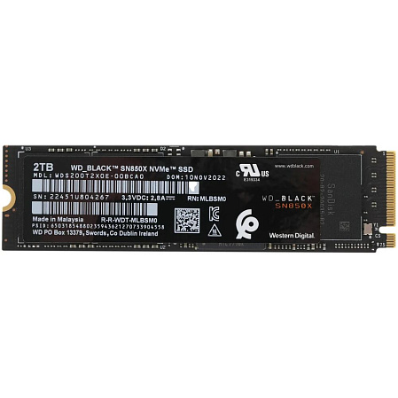 Внутренний SSD-накопитель 2000Gb Western Digital Black SN850X (WDS200T2X0E) M.2 2280 PCIe NVMe 4.0 x4