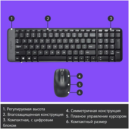 Клавиатура+мышь Logitech Wireless Combo MK220 Black
