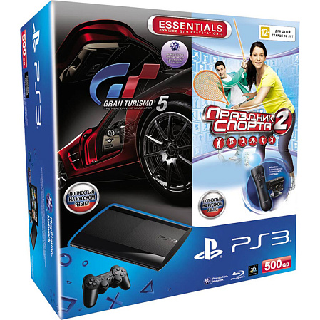 Игровая приставка Sony PS3 Super Slim 500 Gb (CECH-4208C) + Праздник спорта 2 + GT5 + Starter Pack