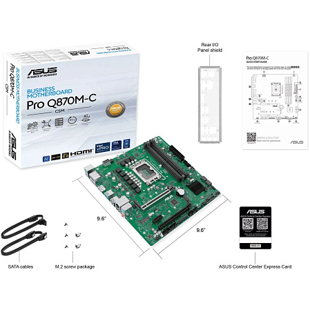 Материнская плата ASUS Pro Q870M-C-CSM Q870 Soc-1851 4xDDR5, 4xSATA3, RAID, 2хM.2, 2xPCI-E16x, 3xUSB3.2, 1xUSB3.2 Type C, DP, HDMI, Glan, mATX
