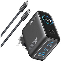 Сетевое зарядное устройство Anker 100W 2C1A LCD B121B 2хUSB-C + USB + Cable черное