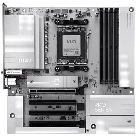 Материнская плата MSI Pro B850M-A WiFi PZ Socket-AM5 AMD B850 4xDDR5, 4xSATA3, RAID, 2xM.2, 4xPCI-E16x, 6xUSB3.2, 2xUSB3.2 Type C, DP, HDMI, WiFi, 5Glan, mATX Ret