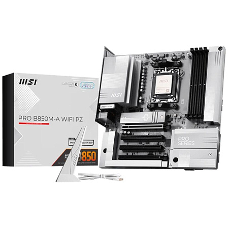 Материнская плата MSI Pro B850M-A WiFi PZ Socket-AM5 AMD B850 4xDDR5, 4xSATA3, RAID, 2xM.2, 4xPCI-E16x, 6xUSB3.2, 2xUSB3.2 Type C, DP, HDMI, WiFi, 5Glan, mATX Ret