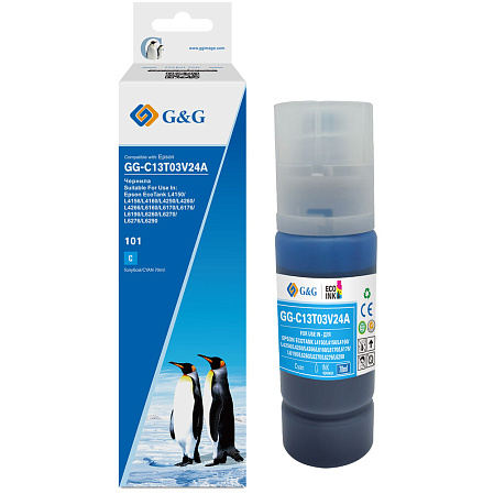 Чернила G&G GG-C13T03V24A 101C голубой70мл для Epson L4150/L4160/L6160/L6170