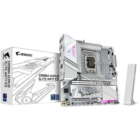 Материнская плата Gigabyte Z890M AORUS Elite WiFi7 Ice Z890 Soc-1851 4xDDR5, 4xSATA3, RAID, 3хM.2, 2xPCI-E16x, 5xUSB3.2, 1xUSB3.2 Type C, DP, WiFi, 2.5Glan, mATX