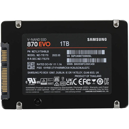 Внутренний SSD-накопитель 1000Gb Samsung 870 Evo (MZ-77E1T0B/EU) SATA3 2.5"