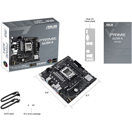 Материнская плата ASUS Prime A620M-K A620 Socket AM5 2xDDR5, 4xSATA3, 1xM.2, 1xPCI-E16x, 4xUSB3.2, D-Sub, HDMI, Glan, mATX