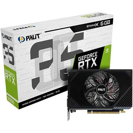 Видеокарта Palit GeForce RTX 3050 6144Mb, StormX 6G (NE63050018JE-1072F) 1xDVI-D, 1xHDMI, 1xDP, Ret