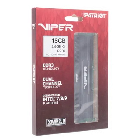 Модуль памяти DIMM 16Gb 2x8Gb KIT DDR3 PC12800 1600MHz Patriot Memory Viper 3 Black Mamba  (PV316G160C9K)