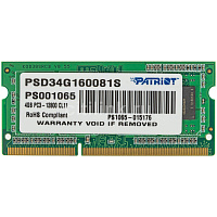 Модуль памяти SO-DIMM DDR3 4Gb PC12800 1600Mhz Patriot Memory (PSD34G160081S)
