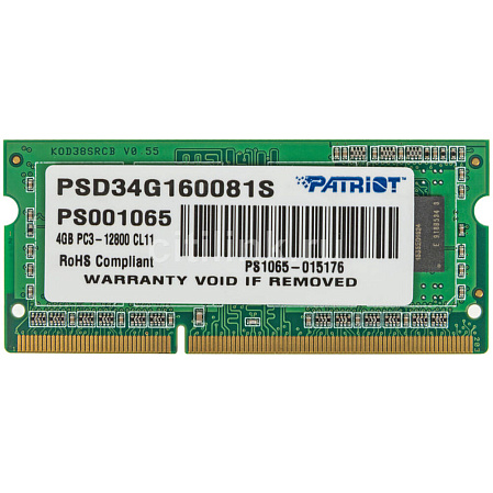 Модуль памяти SO-DIMM DDR3 4Gb PC12800 1600Mhz Patriot Memory (PSD34G160081S)