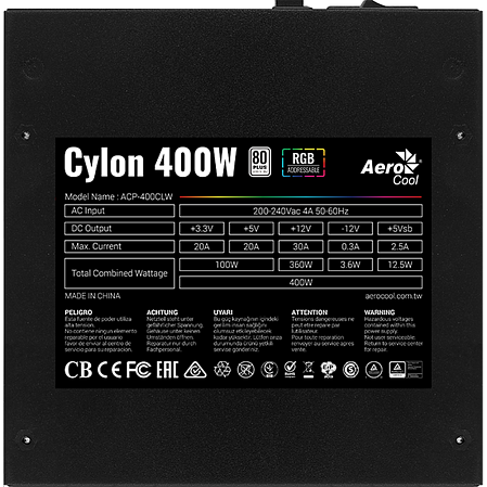 Блок питания 400W AeroCool Cylon 400 RGB Led
