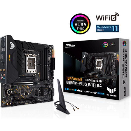 Материнская плата ASUS TUF Gaming B660M-Plus WiFi D4 B660 Socket-1700 4xDDR4, 4xSATA3, RAID, 2xM.2, 2xPCI-E16x, 5xUSB3.2, 1xUSB3.2 Type C, DP, HDMI, WiFi, 2.5Glan, mATX