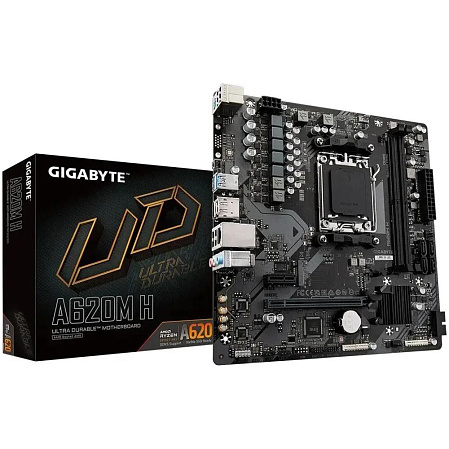 Материнская плата Gigabyte A620M H Socket-AM5 AMD A620 2xDDR5, 4xSATA3, RAID, 1xM.2, 1xPCI-E16x, 2xUSB3.2, DP, HDMI, Glan, mATX Ret