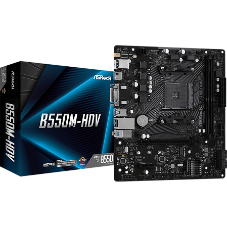 Материнская плата ASRock B550M-HDV B550 Socket AM4 2xDDR4, 4xSATA3, RAID, 1xM.2, 1xPCI-E16x, 4xUSB3.2, D-Sub, DVI-D, HDMI, Glan, mATX