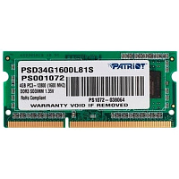 Модуль памяти SO-DIMM DDR3L 4Gb PC12800 1600Mhz Patriot Memory (PSD34G1600L81S)