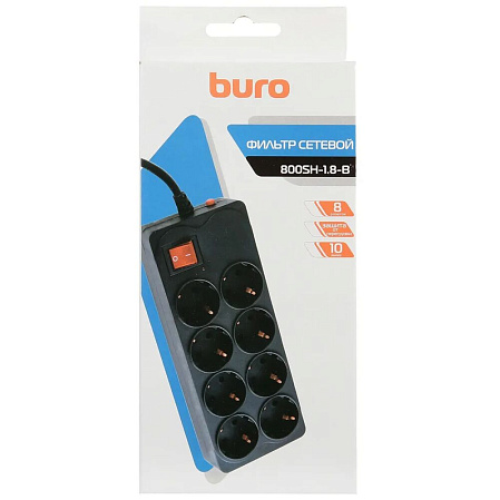 Сетевой фильтр BURO 800SH-1.8-B 8 розеток 1.8м черный
